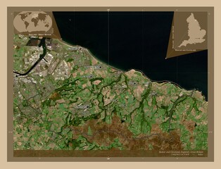 Redcar and Cleveland, England - Great Britain. Low-res satellite. Labelled points of cities © Yarr65