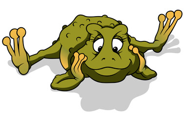 Green Frog Lying on the Ground with a Propped Head