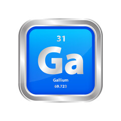 Icon structure Gallium (Ga) number 31 chemical element square blue line silver. Periodic table. Sign with atomic number. Study in science for education. 3D vector illustration.	