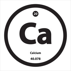 Icon structure Calcium (Ca) chemical element round shape circle black border white background. Chemical element in periodic table. Symbol atomic number. Study in science for education.