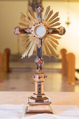 Monstrance, also called a Ostensorium in which the consecrated eucharistic host is held - 593157043