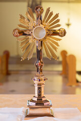 Monstrance, also called a Ostensorium in which the consecrated eucharistic host is held - 593157052