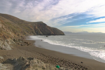 Black sand beaches are relatively rare and one of them is found along the coast of Northern California in Marin Headlands near the city of San Francisco