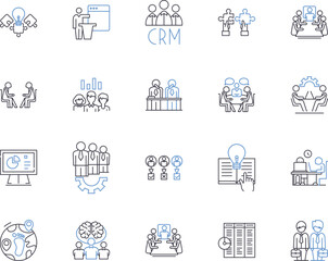 Department workflow outline icons collection. Department, Workflow, Management, Automation, Process, Systems, Efficiency vector and illustration concept set. Productivity, Control, Software linear