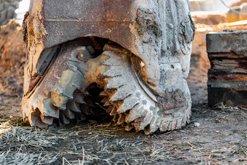 Well drilling equipment. Root for drilling rig close-up. Drilling of deep wells.