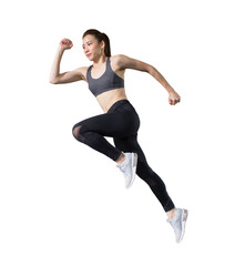 young asian fitness woman in sportwear  running  isolated .png exercise runner , jumping  girl ,...