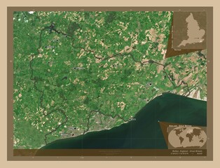 Rother, England - Great Britain. Low-res satellite. Labelled points of cities