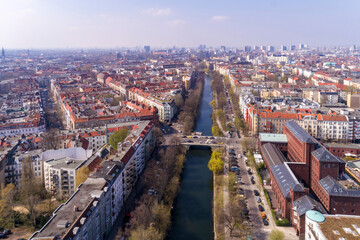 Obraz premium Aerial view of Landwehr Canal in Kreuzberg, Berlin, Germany