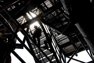 Climbing stairs on an oil platform