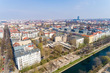 Fototapeta na wymiar Aerial view of Kreuzberg withLandwehr Canal, Berlin, Germany