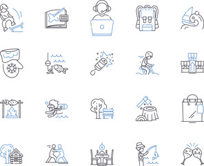 Art therapy outline icons collection. Art, Therapy, Painting, Drawing, Sculpting, Crafting, Music vector and illustration concept set. Creative, Expression, Mandalas linear signs