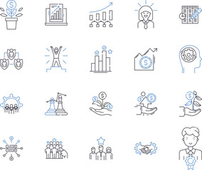 Work effectiveness outline icons collection. Efficiency, Productivity, Accuracy, Quality, Output, Proficiency, Competency vector and illustration concept set. Potential, Proficiency, Competency linear