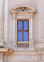 Palazzo Barberini Facade Window with Sculpted Frame Close Up in Rome, Italy