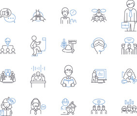 Employee occupation outline icons collection. Worker, Job, Occupation, Profession, Employee, Laborer, Staff vector and illustration concept set. Hire, Worker, Recruiter linear signs