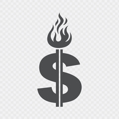 Burn dollar icon design template isolated on transparent background. Vector