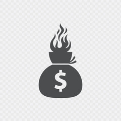 Burn money bag icon design template isolated on transparent background. Vector