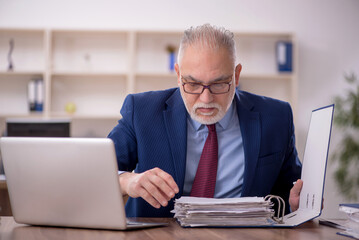 Fototapeta premium Old male employee working in the office