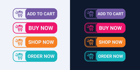 Add to cart, buy now, shop now and order now e-commerce purchase icon design