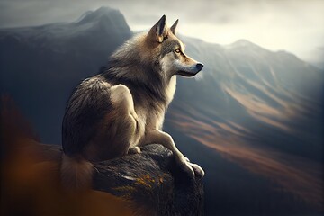majestic wolf looking down on the world from his lofty perch, created with generative ai