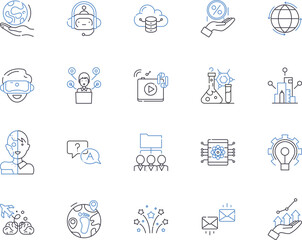 Innovation technology outline icons collection. Innovative, Technology, Futuristic, Cutting-edge, Advancing, Pioneering, Progression vector and illustration concept set. Trekking, Creating, Refining