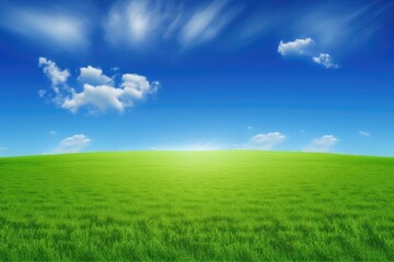 Fototapeta na wymiar green grass field and bright blue sky. Generative AI