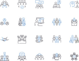 Teamwork outline icons collection. Cooperation, Collaboration, Shared-goals, Fellowship, Union, Alliance, Unity vector and illustration concept set. Solidarity, Coordination, Networking linear signs