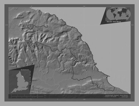 Scarborough, England - Great Britain. Bilevel. Labelled points of cities