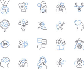 Startup education outline icons collection. Entrepreneurship, Incubation, Venture, Funding, Mentorship, Marketing, Networking vector and illustration concept set. Acceleration,Business,Strategy linear