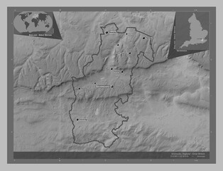 Sevenoaks, England - Great Britain. Grayscale. Labelled points of cities