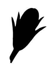 Hand Drawn Flower Bud Silhouette. Black Floral Bud Illustration. Plant Silhouette Isolated on White Background.