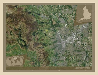 Sheffield, England - Great Britain. High-res satellite. Labelled points of cities