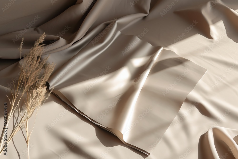 Poster a close up of a sheet with a plant in it and a blurry image of the sheets of a bed spread over it an