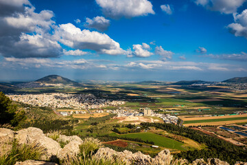 Fototapeta na wymiar View of the biblical Mount Tabor and the Arab villages at its foot, neighborhood Nazareth, Israel