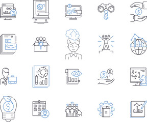 Work effectiveness outline icons collection. Efficiency, Productivity, Accuracy, Quality, Output, Proficiency, Competency vector and illustration concept set. Potential, Proficiency, Competency linear