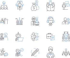 Career and success outline icons collection. Career, Success, Achievement, Professional, Advancement, Goals, Rewards vector and illustration concept set. Aspiration, Promotion, Results linear signs