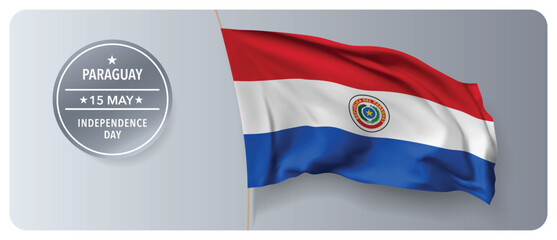 Paraguay independence day vector banner, greeting card.