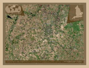 South Cambridgeshire, England - Great Britain. Low-res satellite. Labelled points of cities