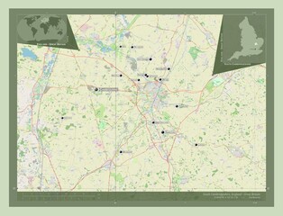 South Cambridgeshire, England - Great Britain. OSM. Labelled points of cities