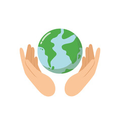 Hand holding earth banner, Green eco friendly label, Logo of green day, environment concept.