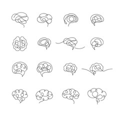 Brain icon continue single line illustration set collection template