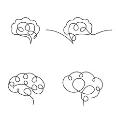 Brain icon continue single line illustration set collection template