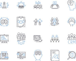 Department employee outline icons collection. Employee, Department, Staff, Personnel, Hire, Job, Working vector and illustration concept set. Manager, Supervisor, Clerk linear signs