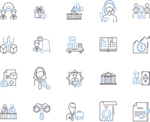 Financial reporting and auditing outline icons collection. Accounting, Auditing, Financials, Statement, Reporting, Analysis, Oversight vector and illustration concept set. Compliance, Disclosure, Gaap