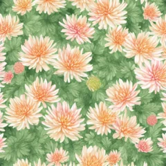  Seamless pattern orange Chrysanthemum flowers watercolor illustration © jmgdigital