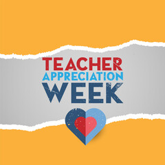 Teacher Appreciation Week in the United States.  Paper roll torn poster, web banner design vector illustration. - obrazy, fototapety, plakaty