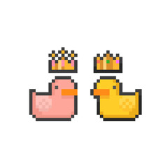 Pixel art king and queen rubber duck character.