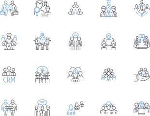 Fototapeta na wymiar Group people outline icons collection. Group, People, Collective, Organization, Congregation, Community, Clique vector and illustration concept set. Assembly, Alliance, Mob linear signs
