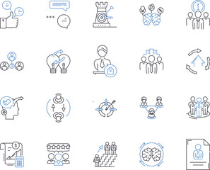 Holding company outline icons collection. holding, company, conglomerate, parent, investment, acquire, finance vector and illustration concept set. diversified, multinational, corporate linear signs