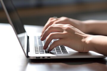 a hand typing on a laptop
