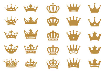 シンプルなゴールドの王冠デザインセット
 - obrazy, fototapety, plakaty